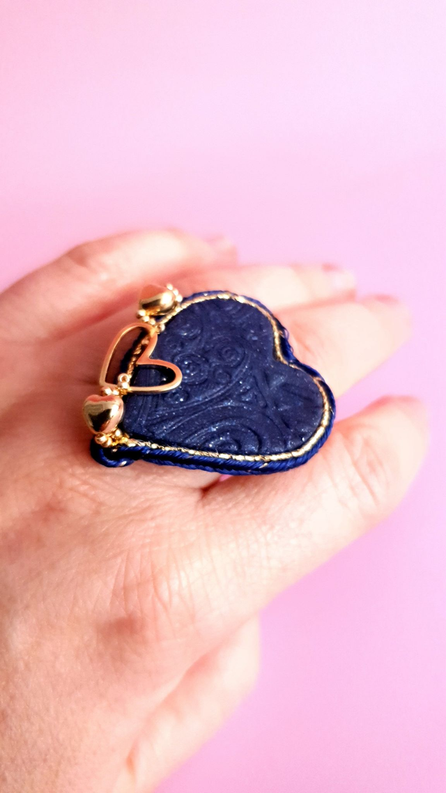 Bague Coups de coeur bleu nuit et doré