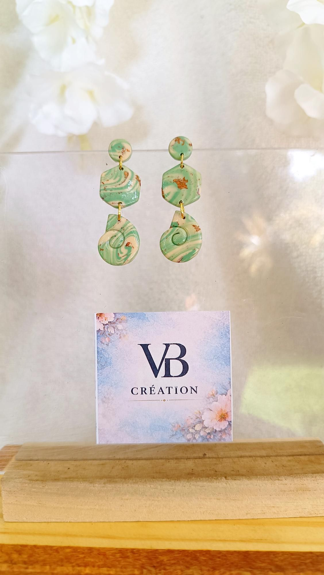 Boucles escargots marbrées vertes et beiges