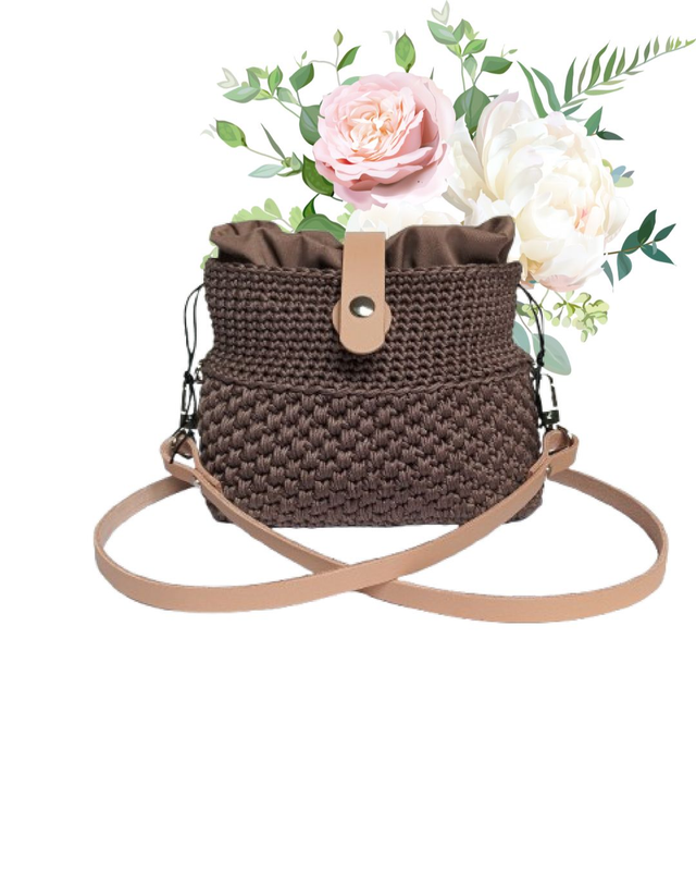 Crossbody kabelka SanLori s koženými komponenty, mocha mousse
