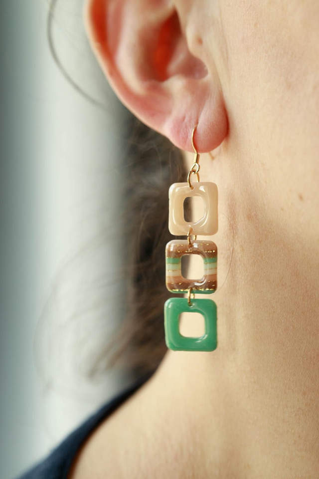 Boucles d&#039;oreilles triple carré collection Éclat Organique 