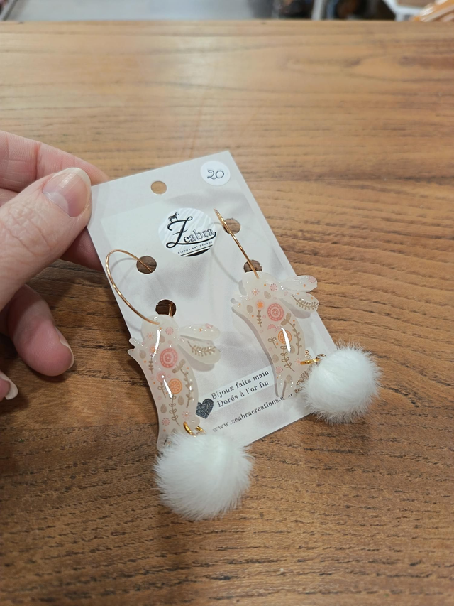 Boucles lapins pompom