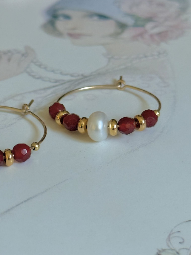 Créoles Cornaline, Perles Philippines, Collection "Envoûtante"