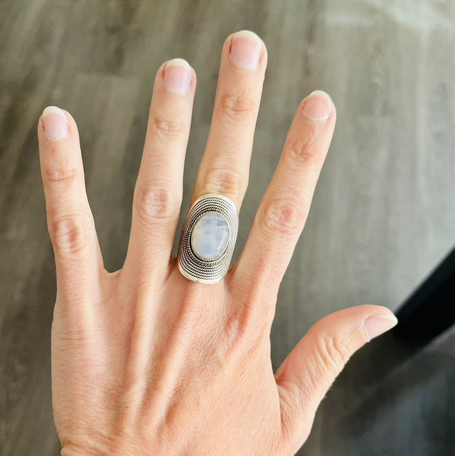 Bague pierre de lune en argent - Inde 