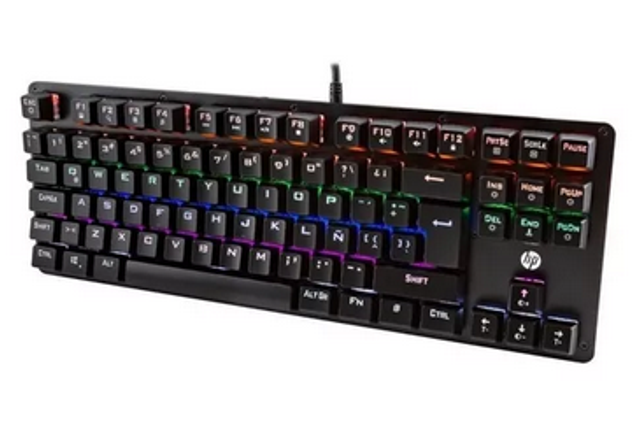 Teclado gamer HP GK200 QWERTY HP Blue español color negro con luz RGB (1)
