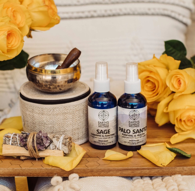 Spray d'huile essentielle de Sauge blanche avec cristal d'œil de tigre