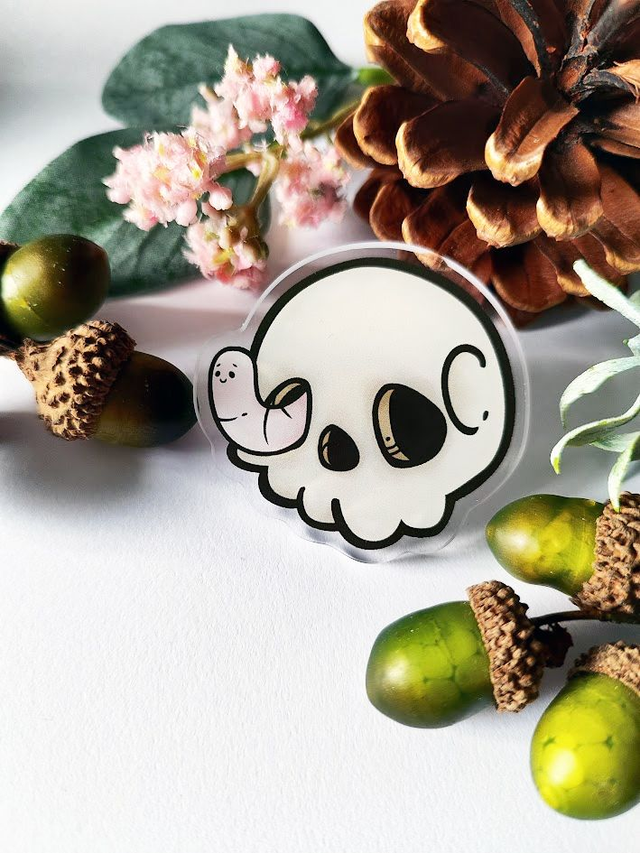 Worm in a Skull Acrylic Pin