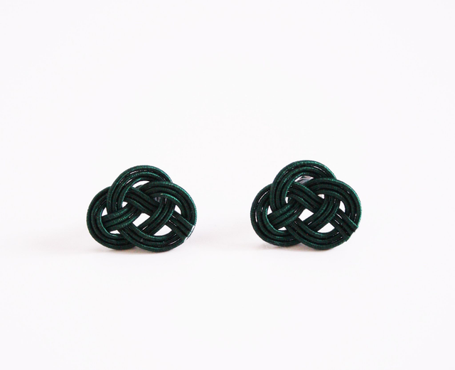 Japanese Dark Green Earrings, Mizuhiki earrings, Light weight