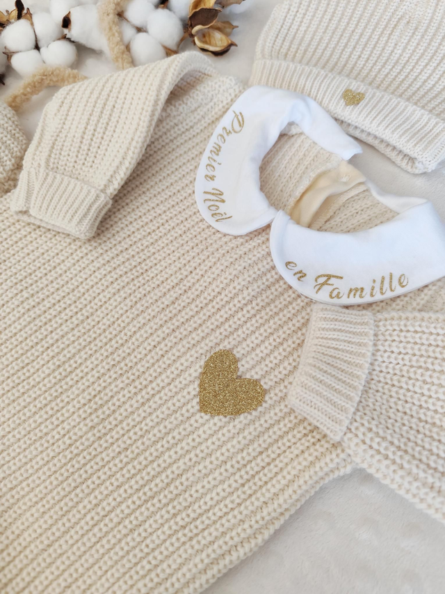 Ensemble en tricot Premier Noël beige