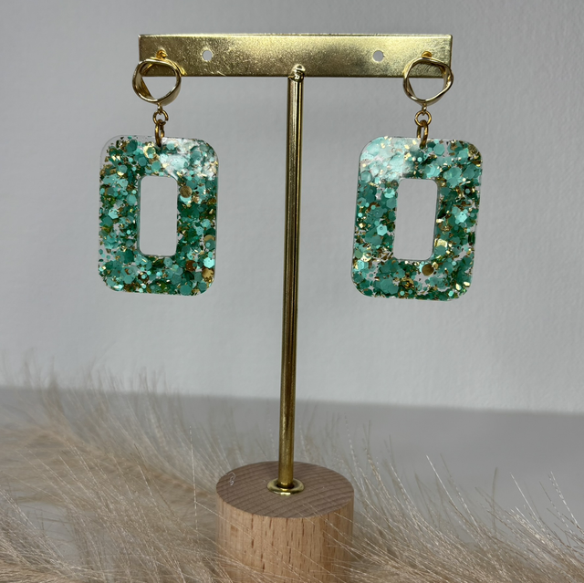 Boucles d’oreilles paillettes vert et doré