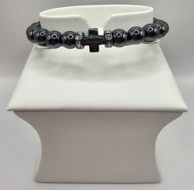 Ladies Hematite Cross Bracelet.