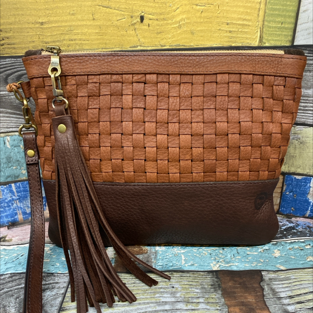 Woven leather wristlet 