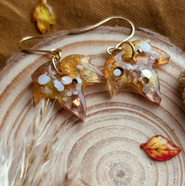 Autumn Ivy Leaf Hook Earrings Gold Plated 