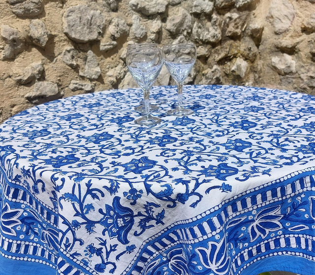 Nappe carrée 100cm imprimée à la main, coton