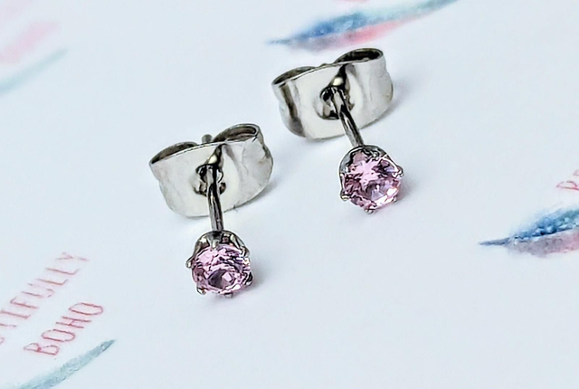 Stainless Steel Pink Diamanté Ear Studs