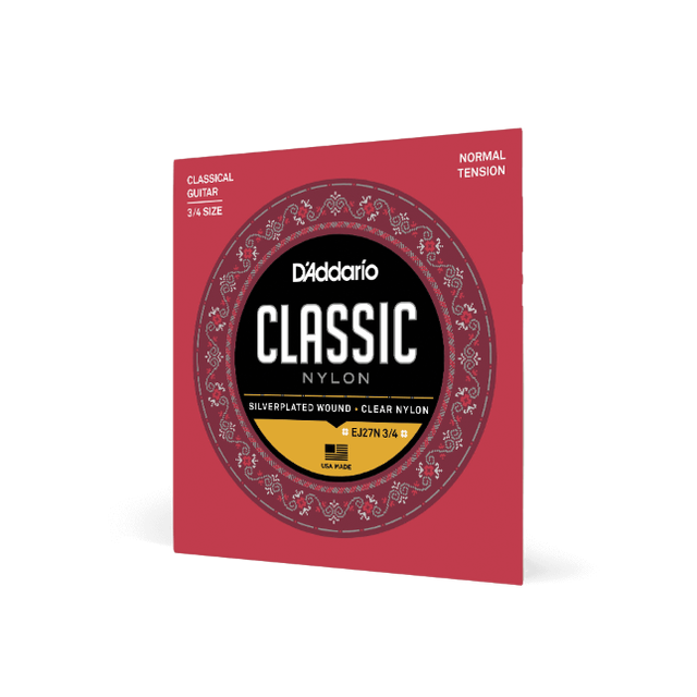Cordes d'étude pour guitare classique 3/4 D'Addario EJ27N en nylon, tension normale