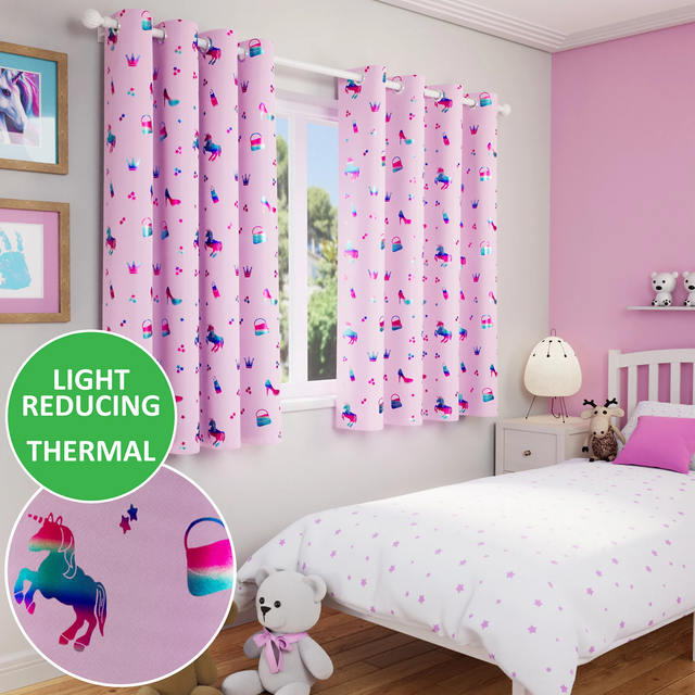 Enhanced Living Charm Room Darkening Thermal Pink Metalic Print Children’s Eyelet Curtains