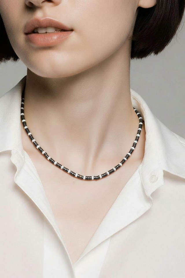 "Bronzite &amp; Howlite" - Collier perles heichi - CH-6