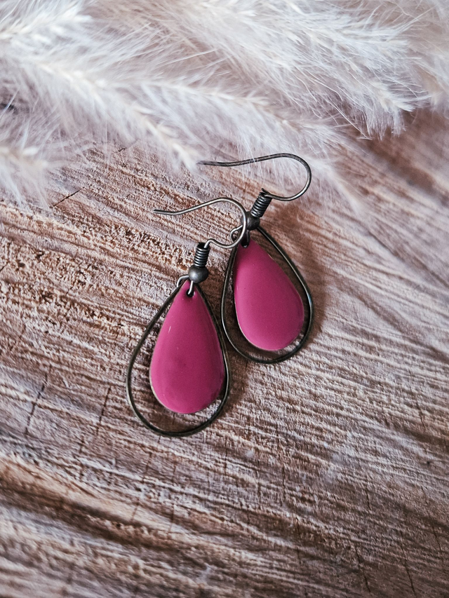 Boucles d'oreilles "Gouttes émaillées" - Modèle bronze et rose