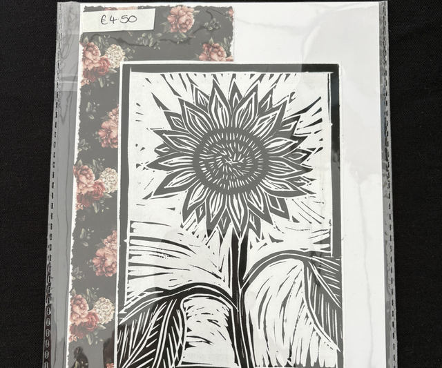 Lino print sunflower card 