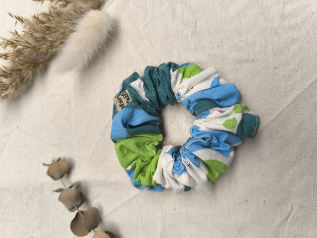 Chouchou upcyclé bleu et vert