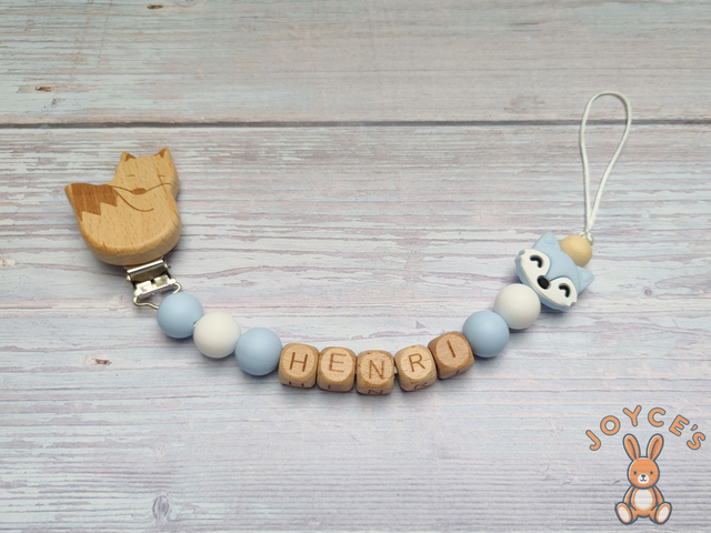 Attache tétine Renard - Modèle Henri - prénom 6 lettres max 
