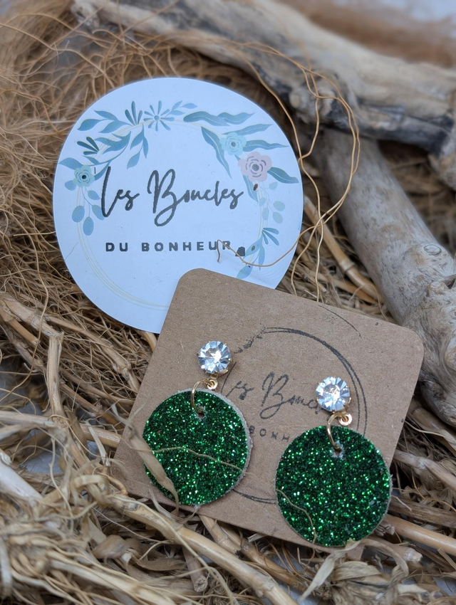 Boucles d&#039;oreilles Anti Gaspi vert paillettes ag054