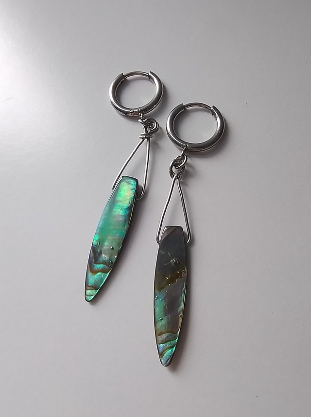 Boucles d&#039;oreilles pendantes abalone bleue et inox LEIA&amp;CO