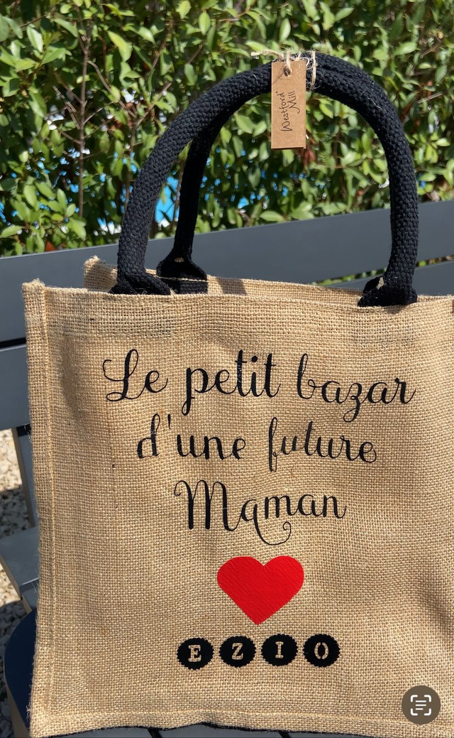 Sac cabas moyen  en jute  future maman