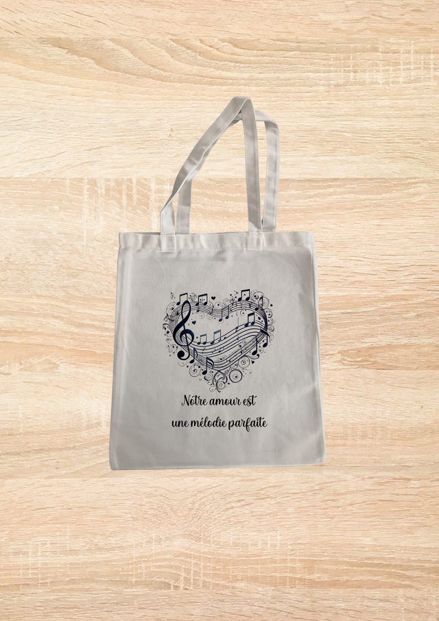 Sac fourre tout motif cœur en notes de musique 