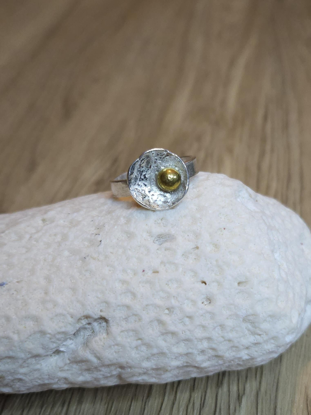 Oyster shell with brass ball ring