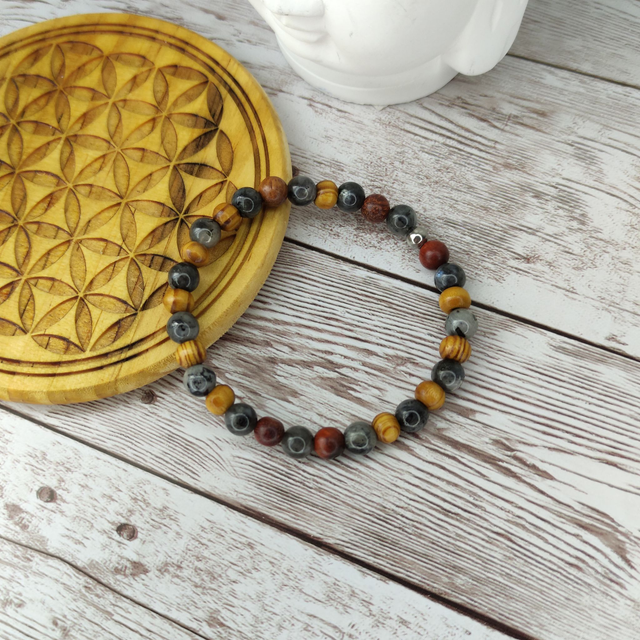 Bracelet lithothérapie &quot;Labradorite et Bois&quot;