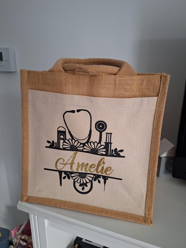 Sac moyen en jute &amp; poche en coton