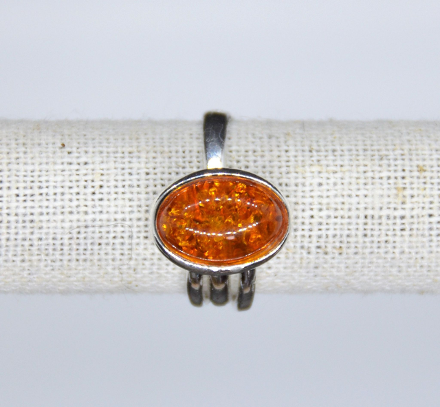 Bague ovale Argent & Ambre baltique réglable