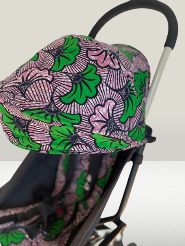 Habillage de poussette yoyo upcyclé - Fleur de mariage Vert et rose pâle