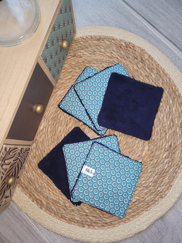 Lingettes Petits hexagones vert/marine