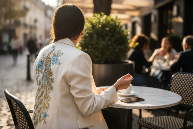 Blazer blanc customisé paon 42/44