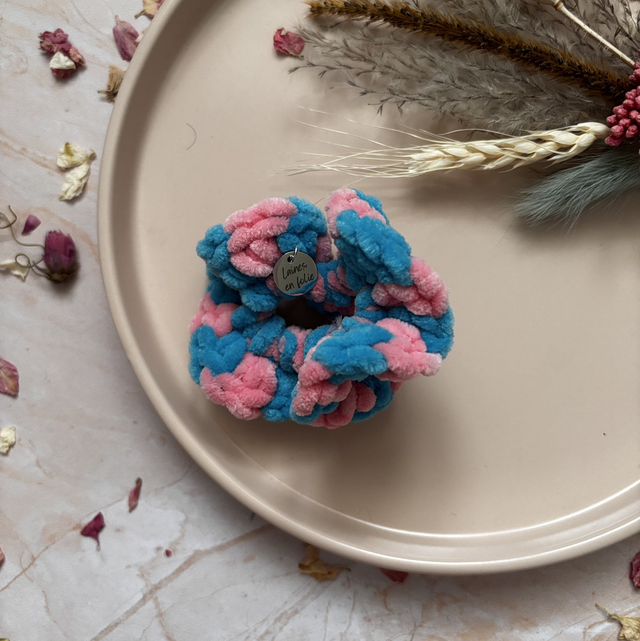 Chouchou Zéphyr bleu et rose
