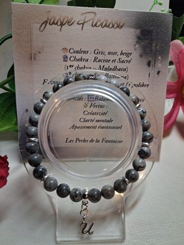Bracelet en Jaspe Picasso + carte chakra incluse