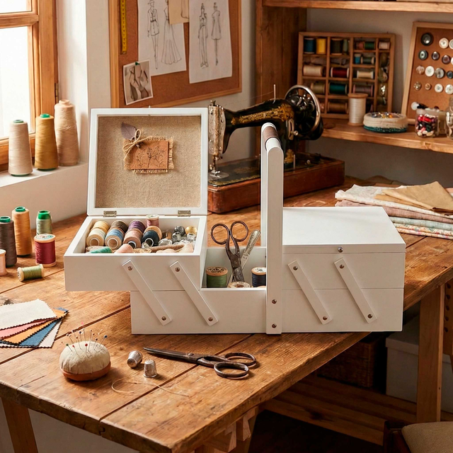 Costurero "Atelier Blanco" – Organizador Profesional de Madera y Cuero