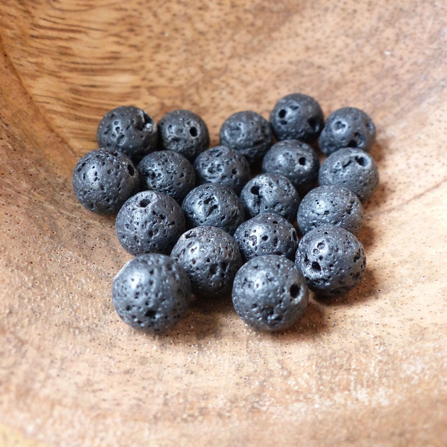 Pierre de Lave Perles Rondes Polies - A l&#039;unité