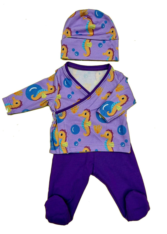 Conjunto Recién Nacido Algodón Orgánico con Estampado de caballitos de mar