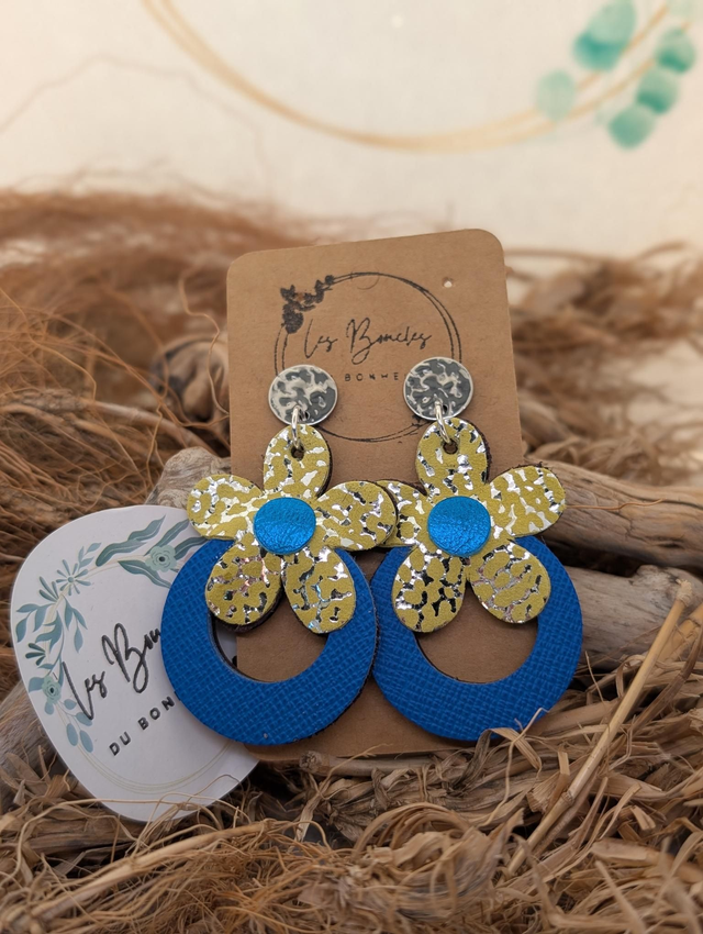 Boucles d&#039;oreilles Baby Marguerite bleu jaune mo156