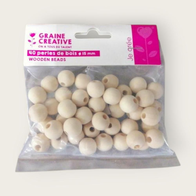40 perles en bois 15 mm