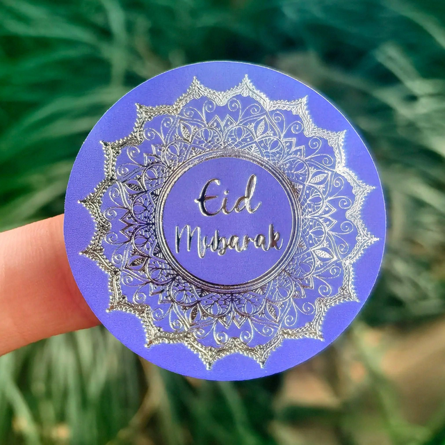 Eid Mubarak Sticker - Silver Purple