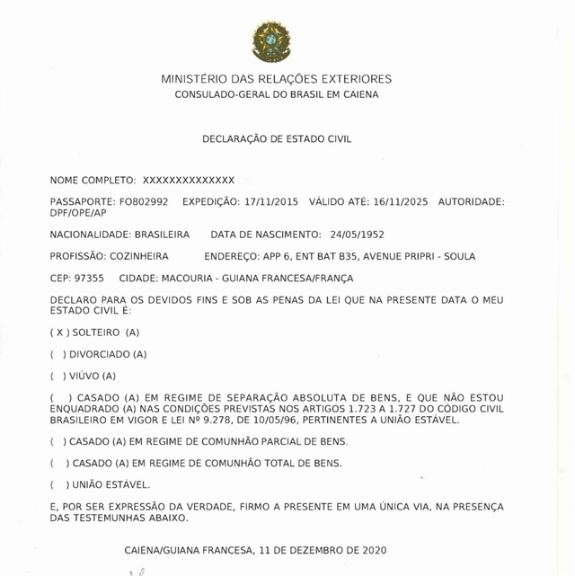 Déclaration d'état civil 