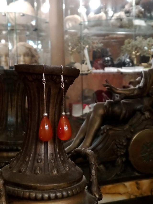 Boucles d'oreilles cornaline, argent.