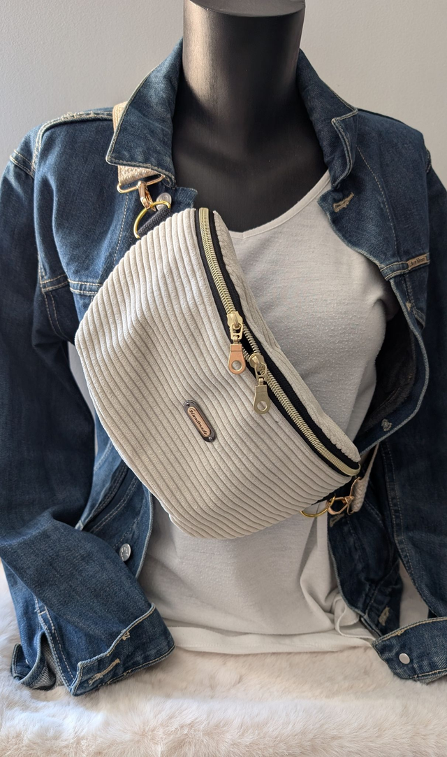 Sac Banane en Velours Côtelé Blanc