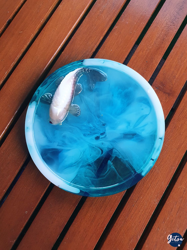 Petit vide-poche/porte-savon carpe koi blanc, violet et marron