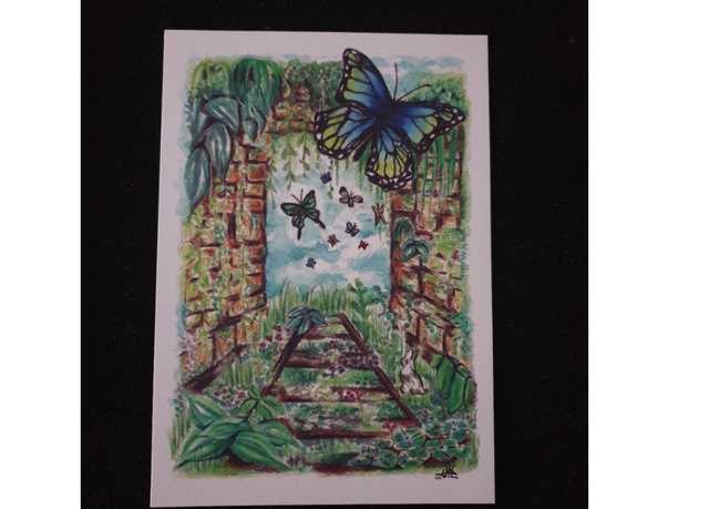 Carte postale A5 papillon bleu Glenn-Morgane
