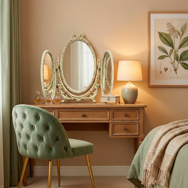 Espejo Tríptico Antiguo de Tocador - Estilo Francés Rococó Vintage